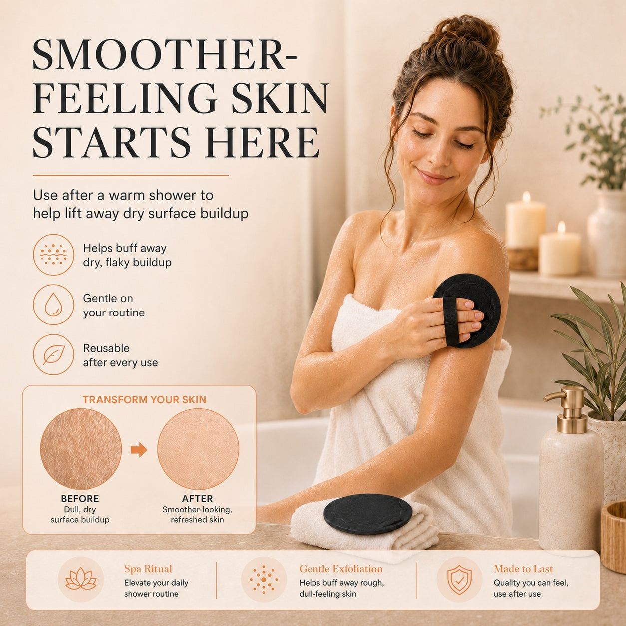 Natural Rubber Shower Scrubber Pads | Gentle Body Exfoliator for Softer Smoother Skin