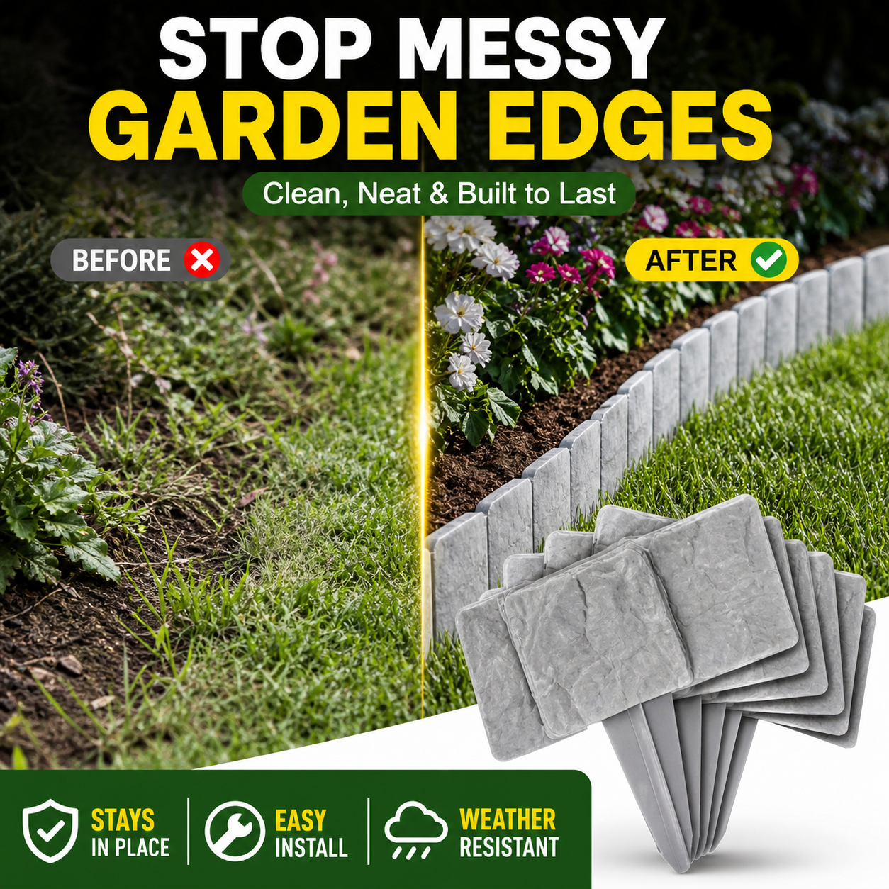 🌿✨ Stone-Look Edging Fence - Garden Edges That Stay Clean🏡♻️