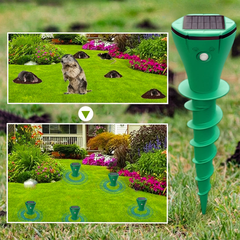 ☘️Solar Sonic Mole Repellent Stakes – Waterproof Ultrasonic Yard Pest Repeller