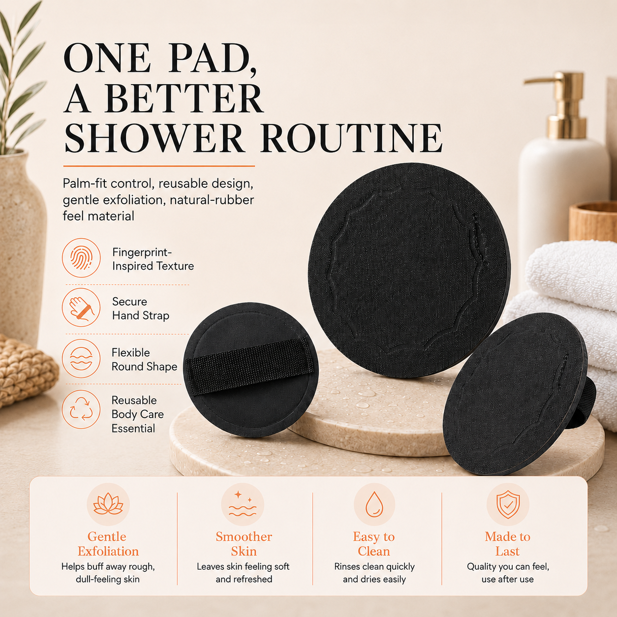 Natural Rubber Shower Scrubber Pads | Gentle Body Exfoliator for Softer Smoother Skin