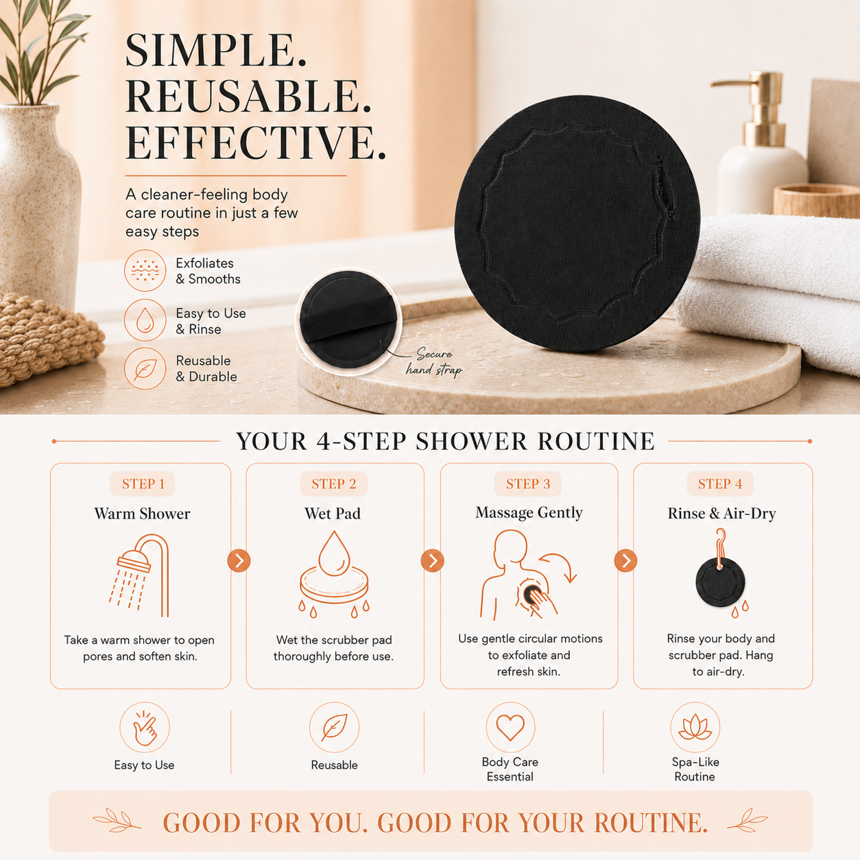 Natural Rubber Shower Scrubber Pads | Gentle Body Exfoliator for Softer Smoother Skin
