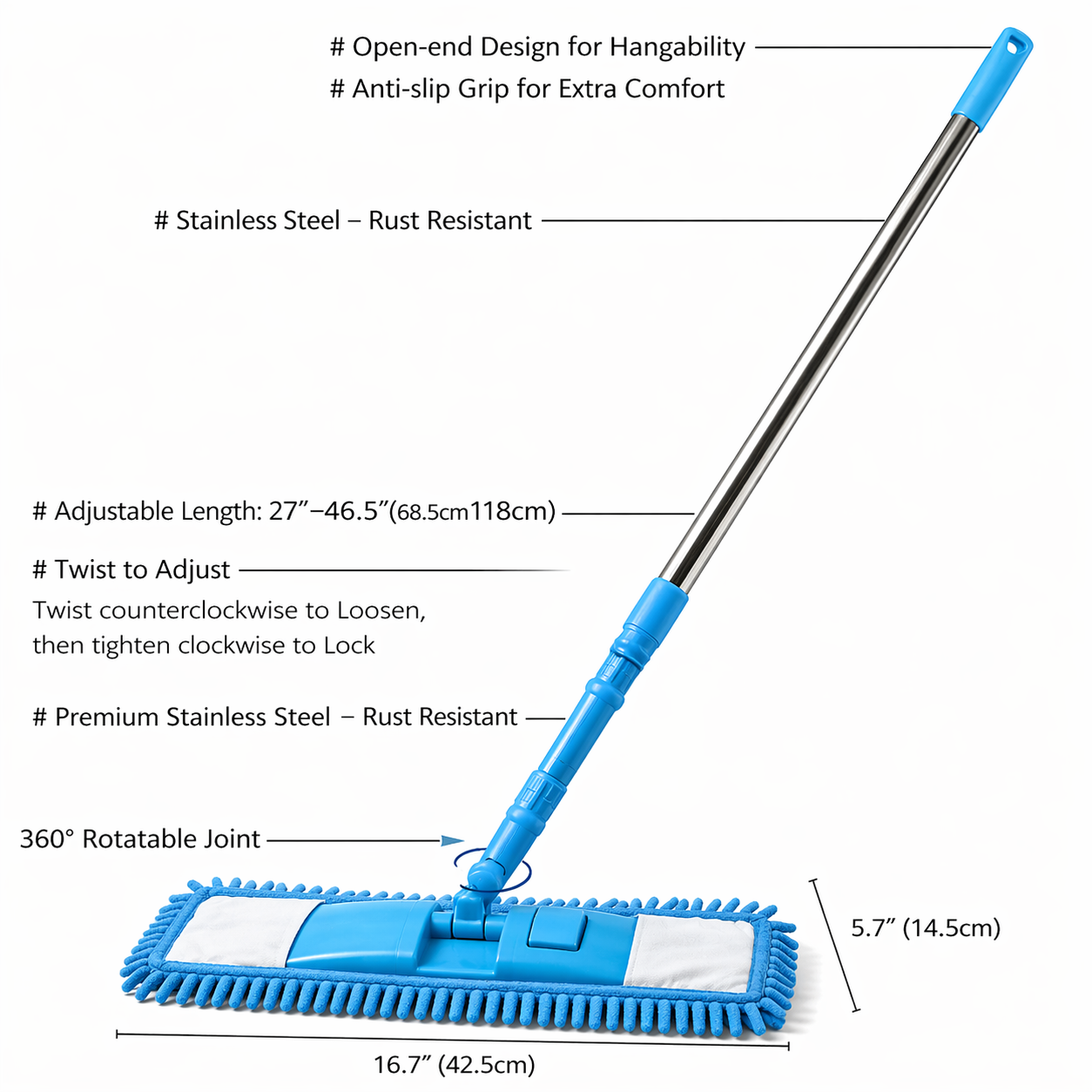 NantSpider™ Detachable Coral Fleece Flat Mop with Stainless Steel Handle