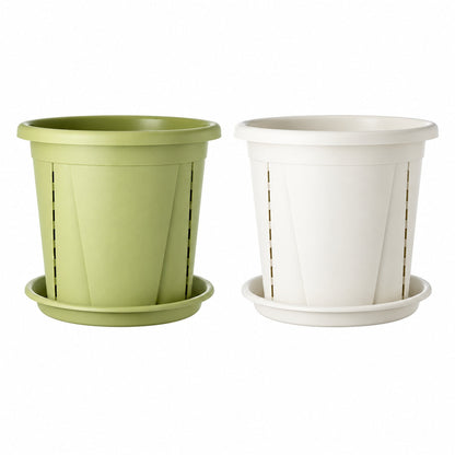 Pot de fleurs avec fentes de drainage et soucoupe assortie
