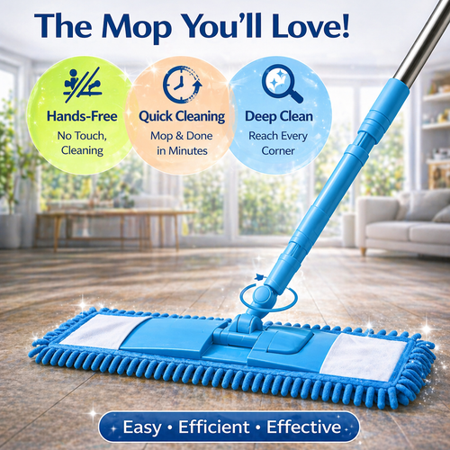 NantSpider™ Detachable Coral Fleece Flat Mop with Stainless Steel Handle