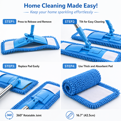 NantSpider™ Detachable Coral Fleece Flat Mop with Stainless Steel Handle