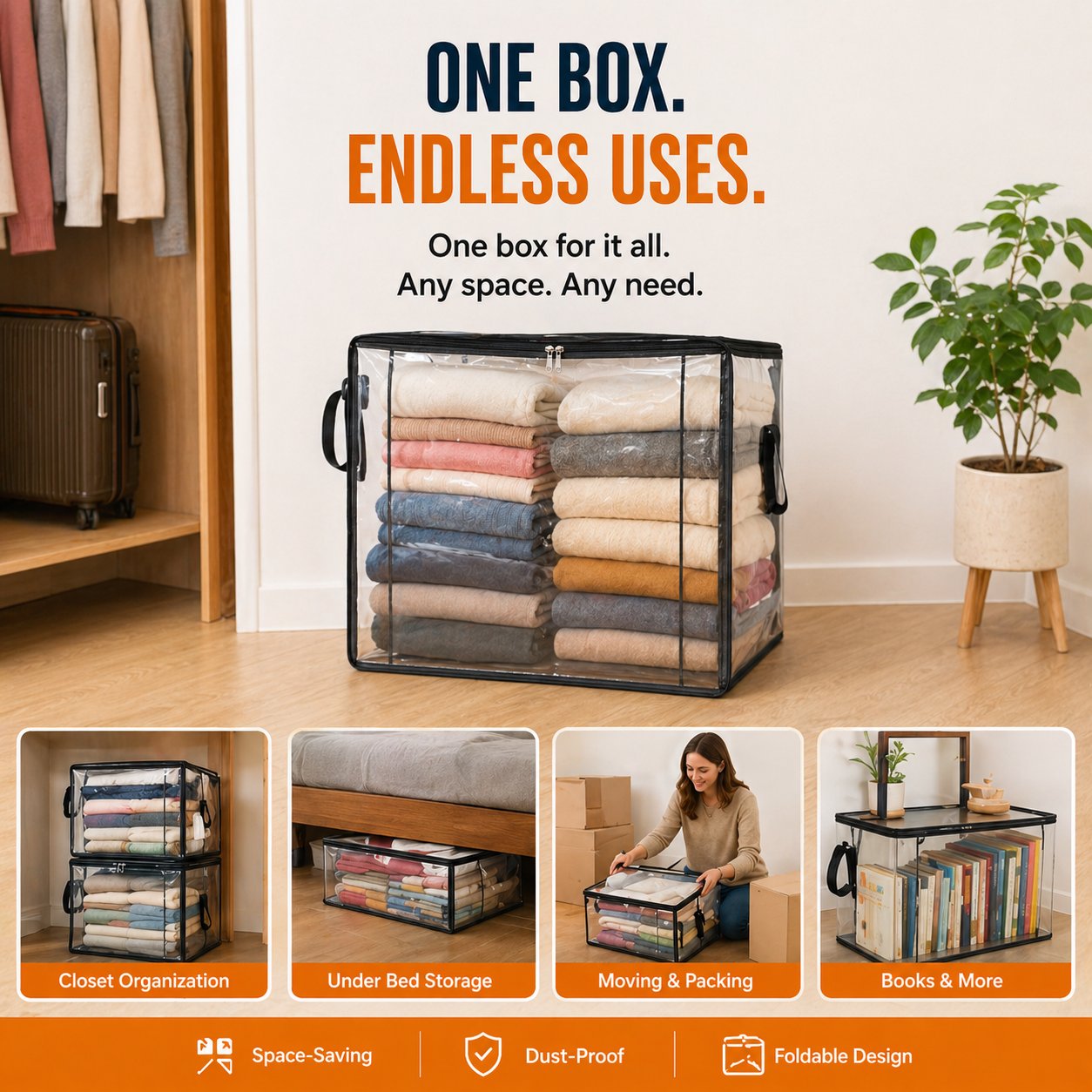 🔥LIMITED TIME 50% OFF📦Large Heavy-Duty Thick Plastic Clear Storage Bag for Clothes, Moving & Storage (Offer)