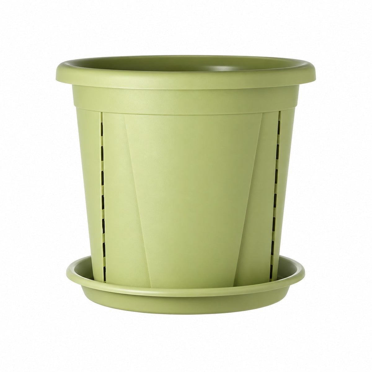 Pot de fleurs avec fentes de drainage et soucoupe assortie