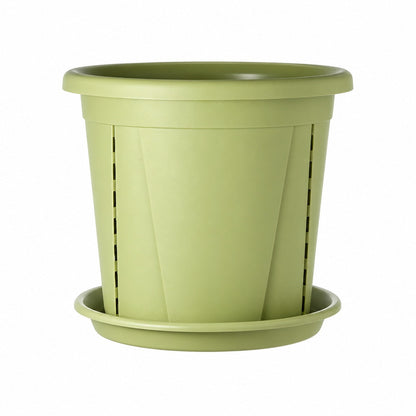 Pot de fleurs avec fentes de drainage et soucoupe assortie