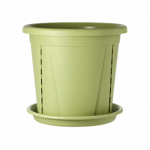 Pot de fleurs avec fentes de drainage et soucoupe assortie