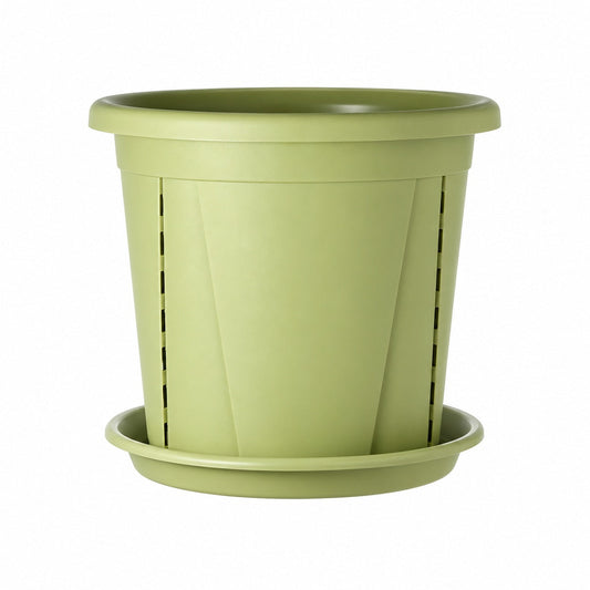 Pot de fleurs avec fentes de drainage et soucoupe assortie