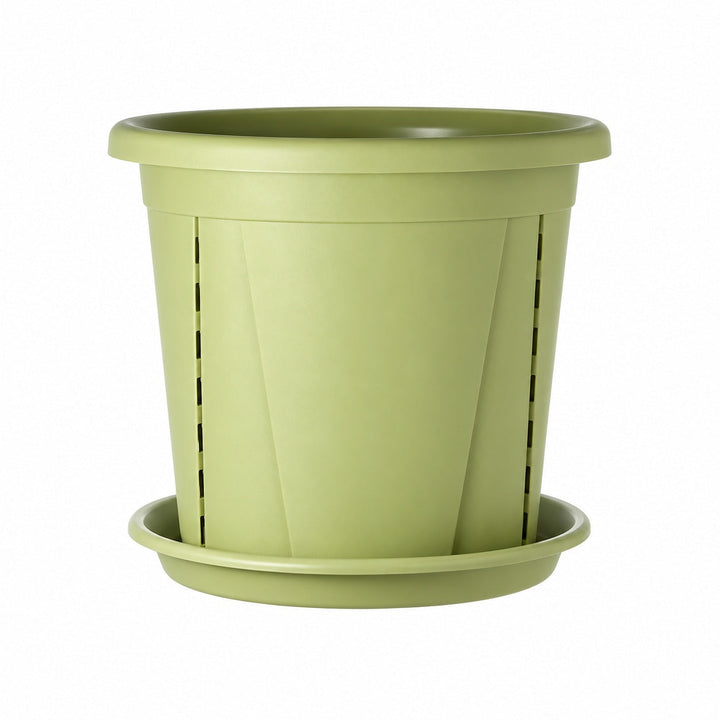 Pot de fleurs avec fentes de drainage et soucoupe assortie
