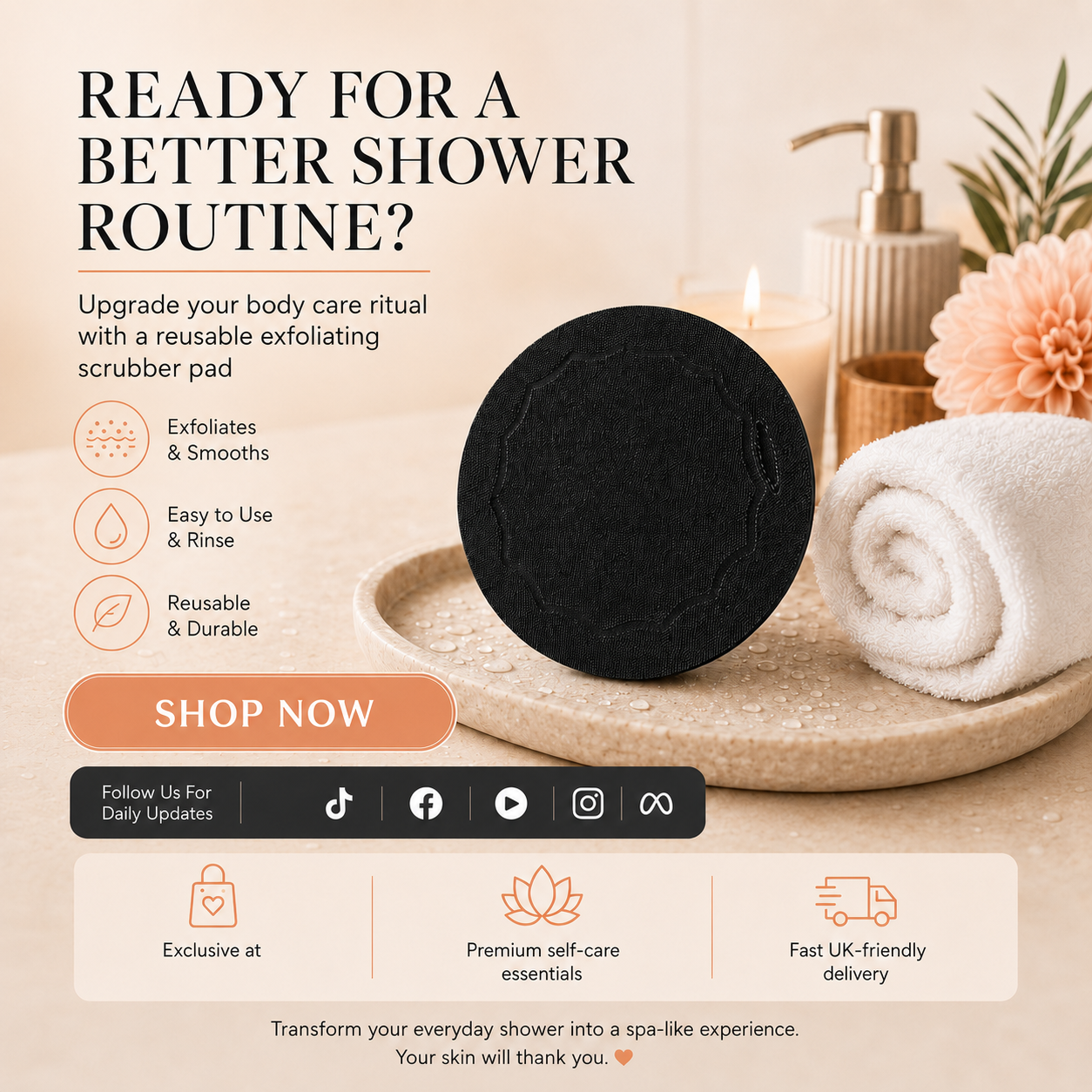 Natural Rubber Shower Scrubber Pads | Gentle Body Exfoliator for Softer Smoother Skin