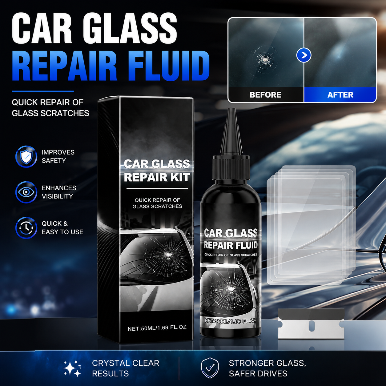 Quick Windshield Crack Repair Kit – Fix Chips & Stop Cracks Spreading (Offer)