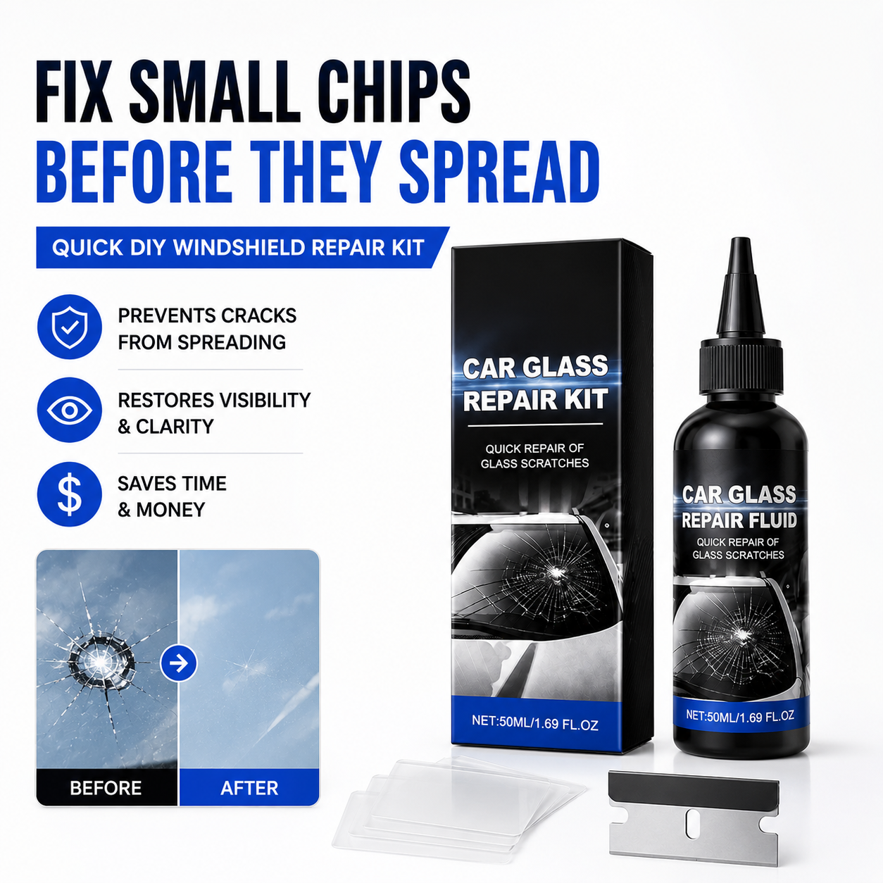 Quick Windshield Crack Repair Kit – Fix Chips & Stop Cracks Spreading (Offer)