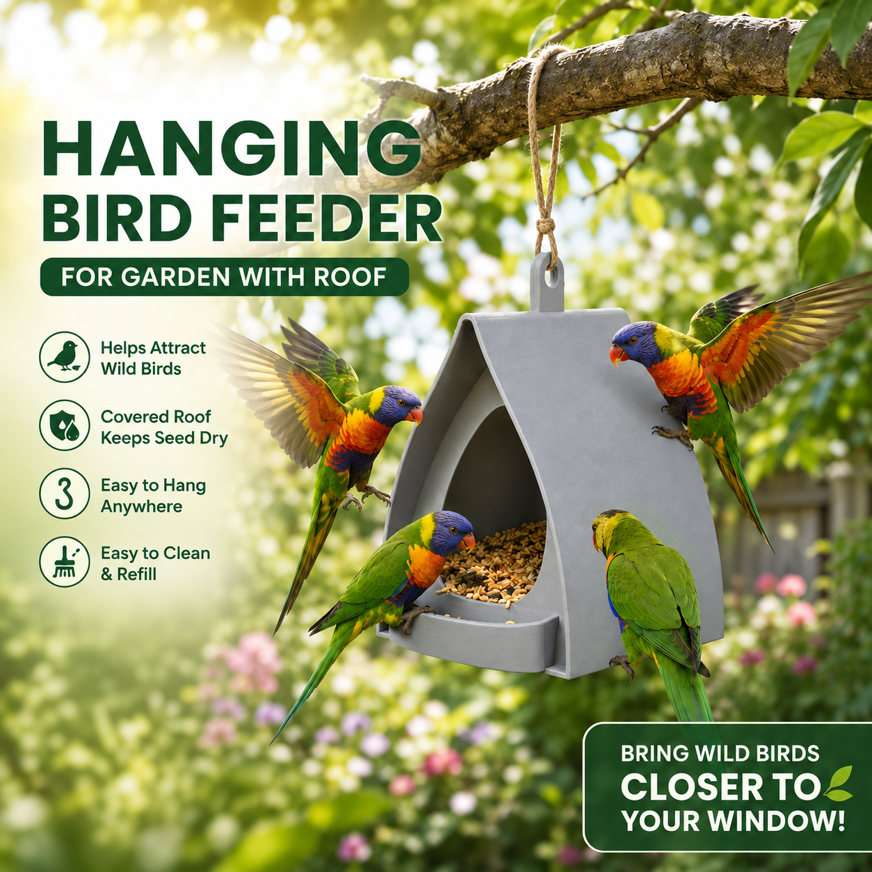 🪵NantSpider™ Hanging Bird Feeder for Garden with Roof🐦